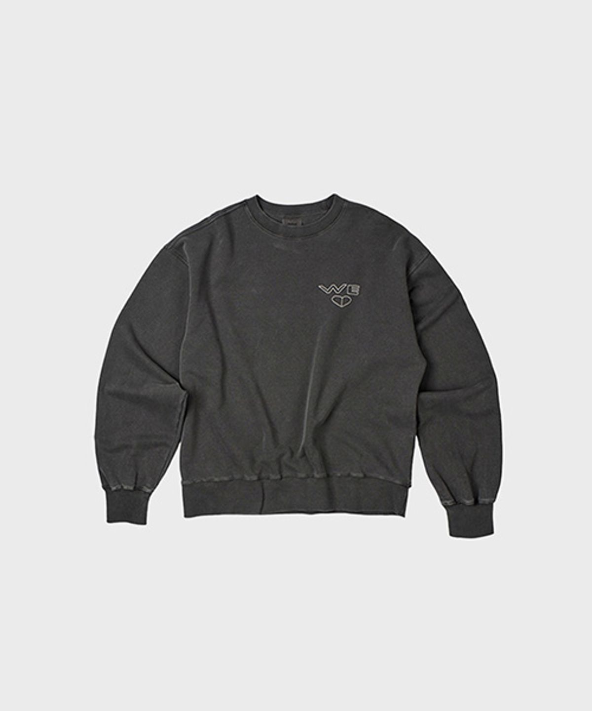 오울(OOOWL) PIGMENT DYEING SWEAT LOVE LOVE LOVE CHARCOAL