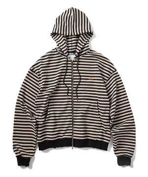 행식이 스트라이프 후드 집업 - 브라운