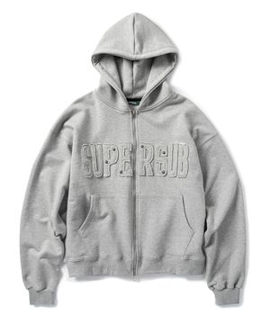 스터드 아플리케 후드 집업 - 그레이