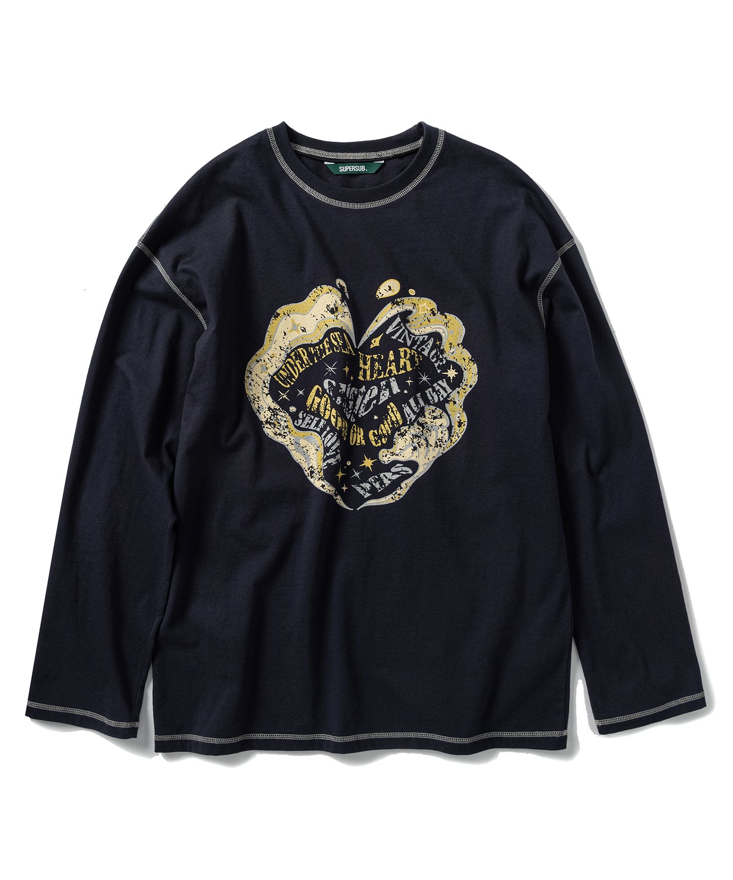 SUPERSUB ♥ Flowing Heart Long Sleeve T-shirt /追跡付 MUSINSA | SUPERSUB Below Heart Long Sleeve Tee - Navy