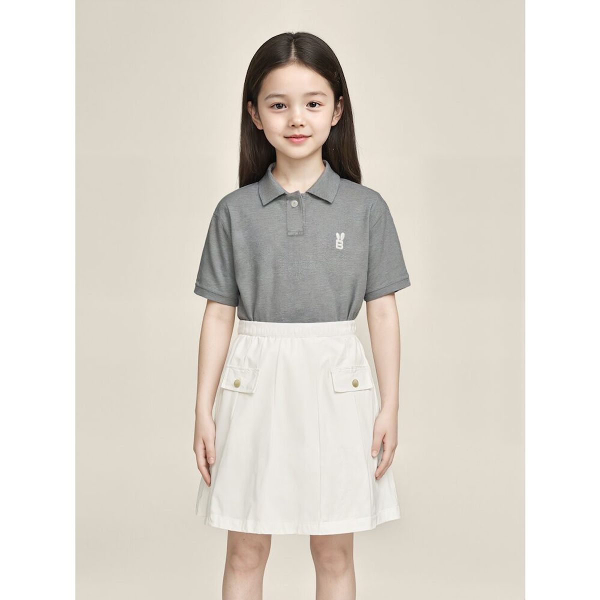 빈폴 키즈(BEANPOLE KIDS) [Essential] 여아 피케 칼라 반팔 티셔츠  애쉬 (BI5242GE44)