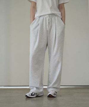 P004 밴딩 원턱 스웻 팬츠_화이트 멜란지