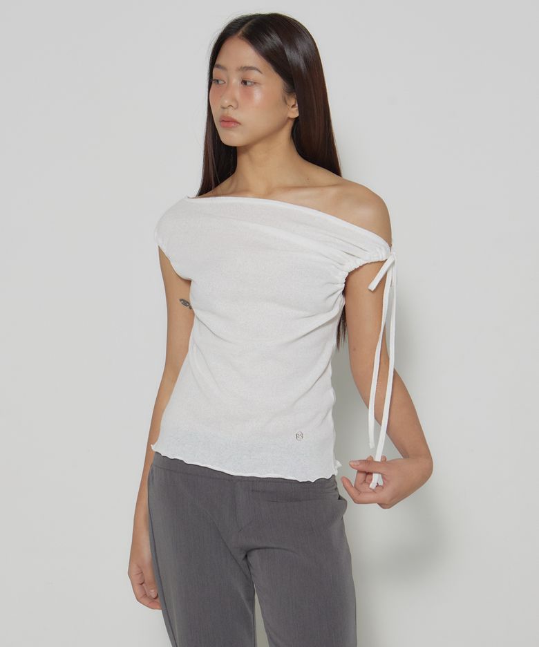 HELEN UNBALANCE SHIRRING SLEEVELESS - WHITE