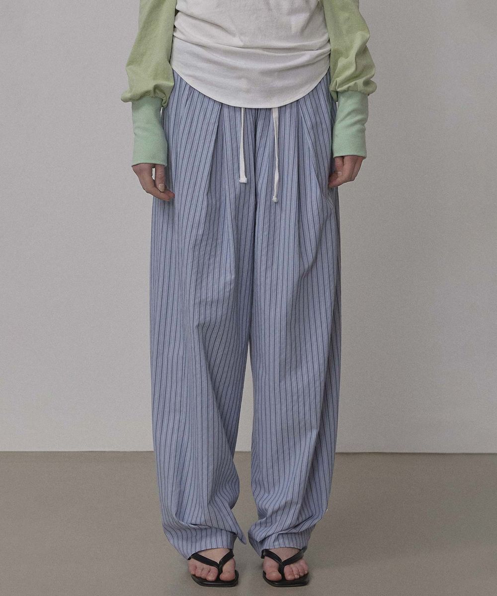 Bed To Go Pintuck Pants Blue Stripe