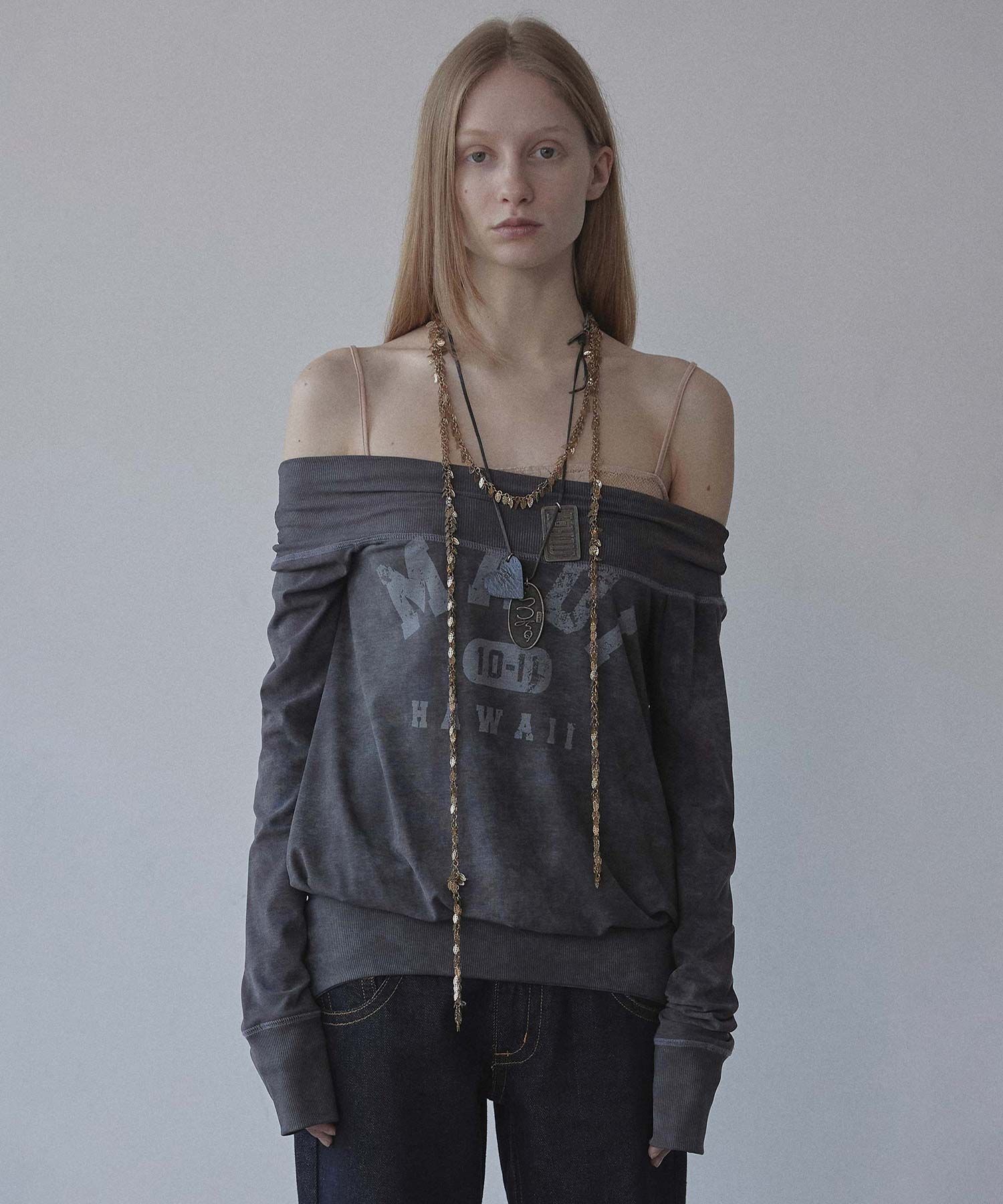 MUSINSA | SCULPTOR Maui Off-Shoulder Dress Washed Charcoal
