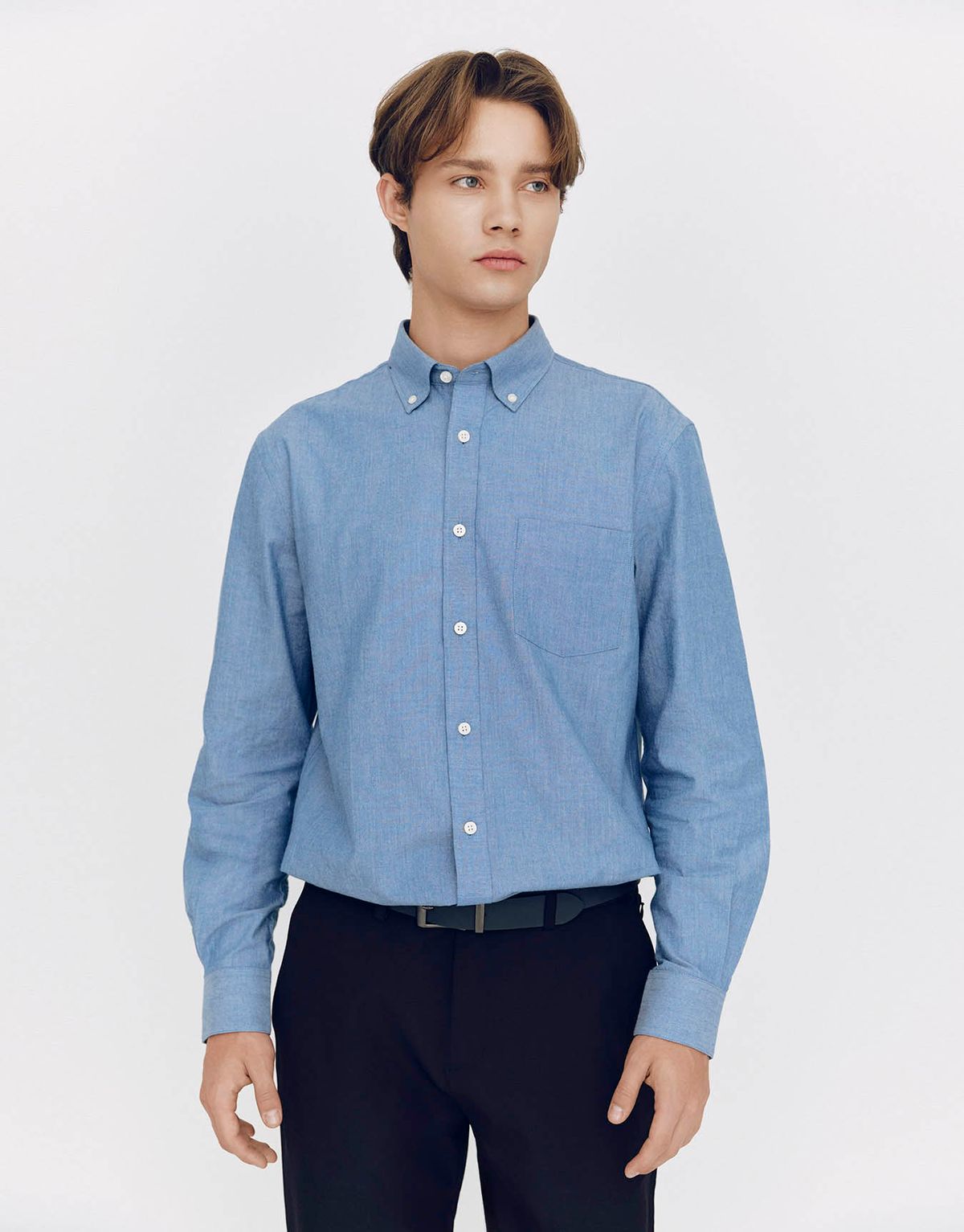 지오다노(GIORDANO) 샴브레이 셔츠 045507 [washed blue]
