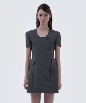 Jenn Round Neck Half-Sleeve Suit Jacket Dress - Grey