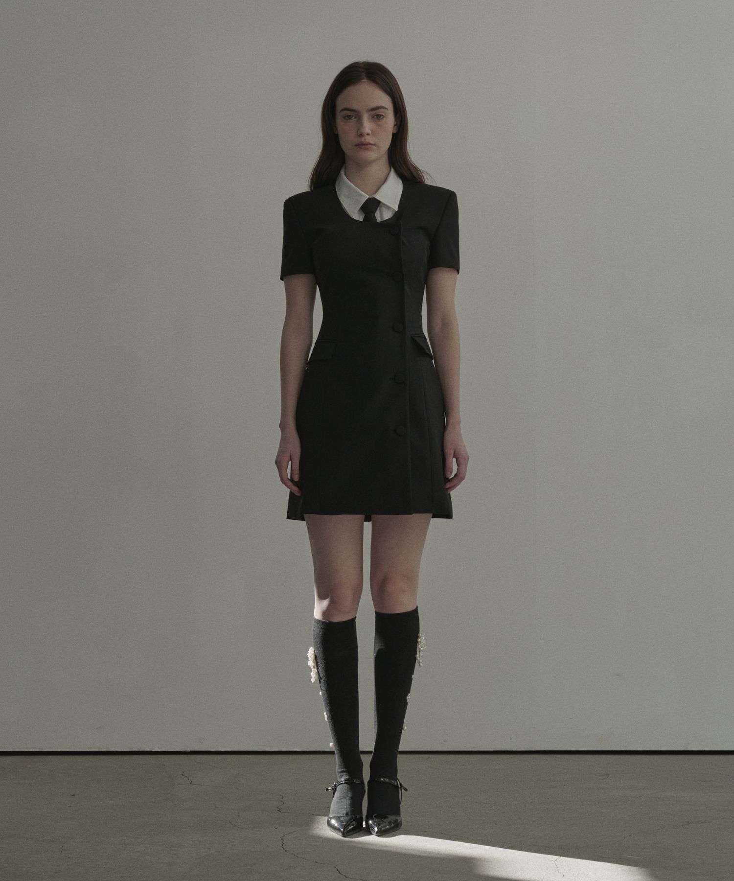 MAU SOLEUM ■ Jenn pleated half-sleeve suit jacket dress MUSINSA | MAU SOLEUM Jenn half-sleeve suit jacket dress - Black