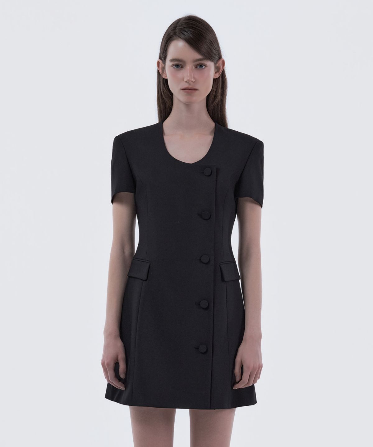 마우솔레움(MAU SOLEUM) Jenn Round Neck Half-Sleeve Suit Jacket Dress - Black