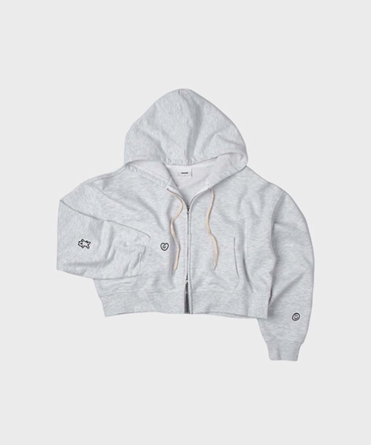 오울(OOOWL) CROP 2WAY HOOD ZIP UP LOVE WHITE MELANGE