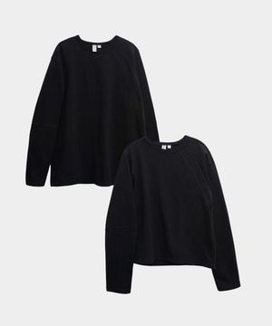 언발란스 절개 롱슬리브 티_BLACK : RADIANT078