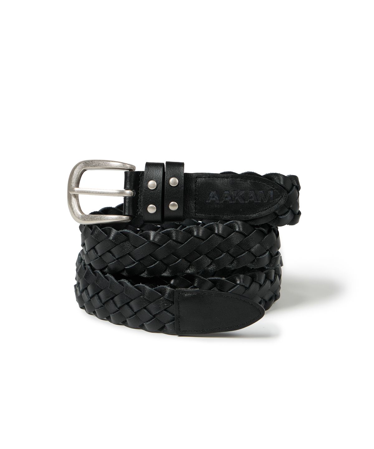 아캄(AAKAM) 30mm Braided Western Leather Belt (Black)