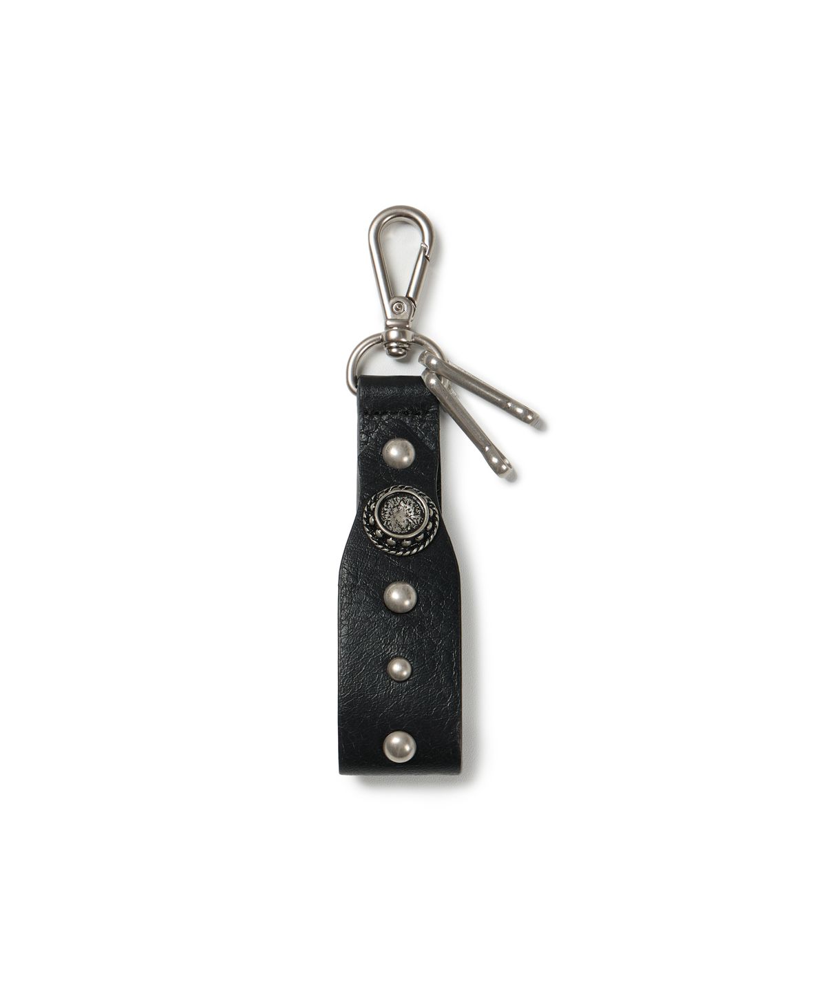 아캄(AAKAM) Antique Circle Studded Leather Keyring (Black)