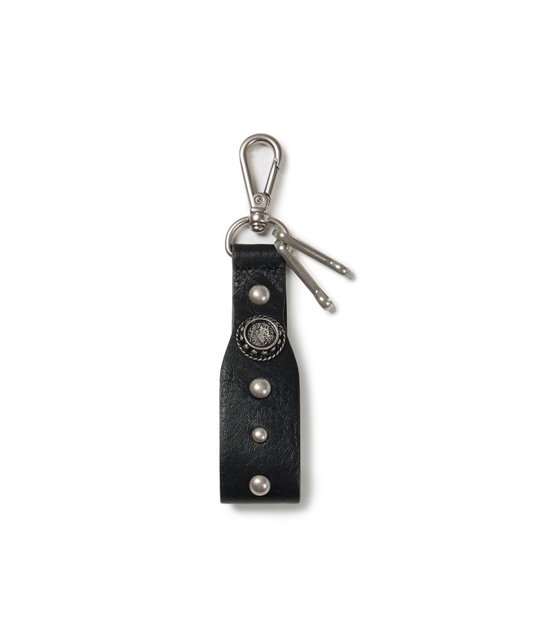 Antique Circle Studded Leather Keyring (Black)