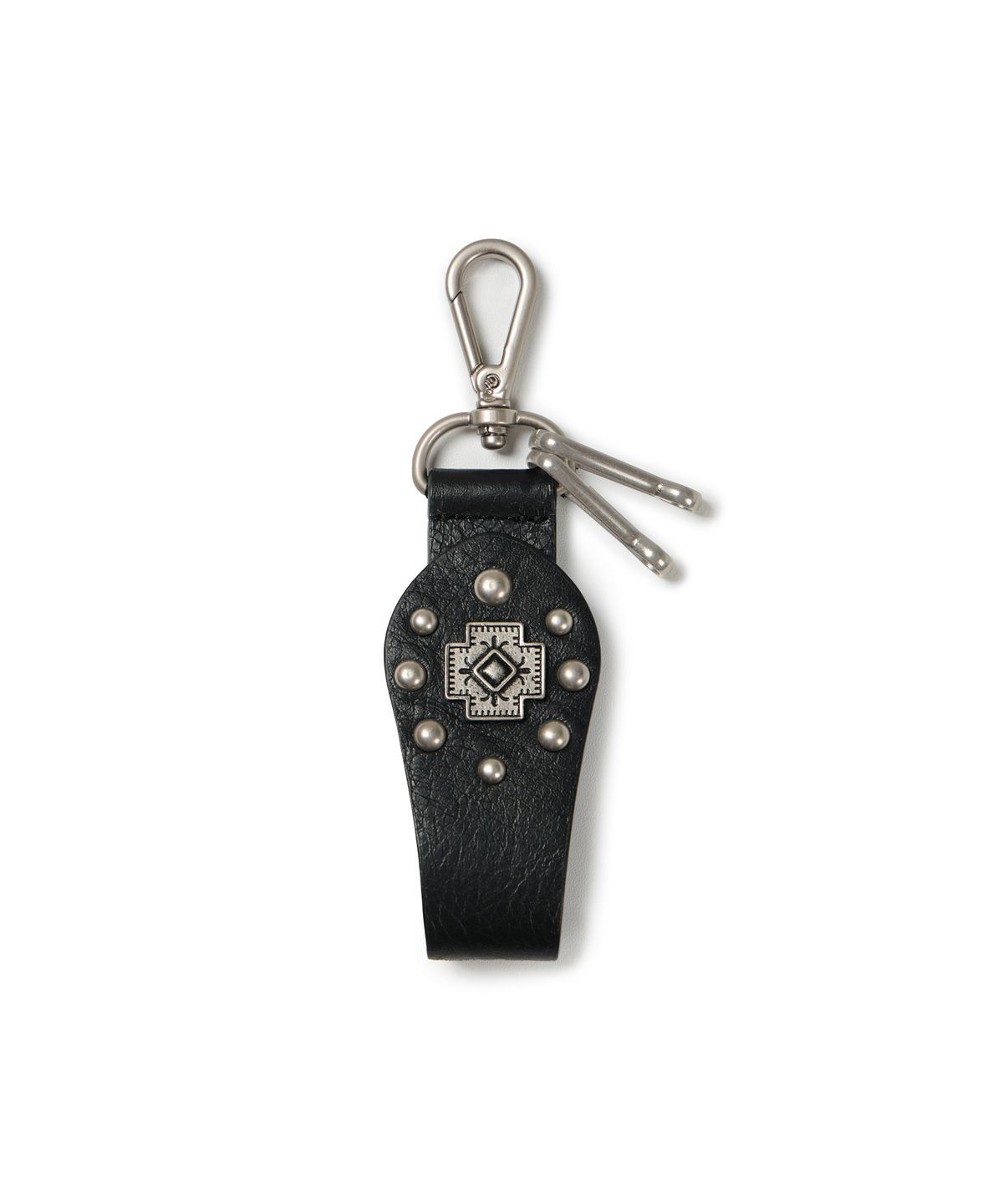 아캄(AAKAM) Cross Studded Leather Keyring (Black)