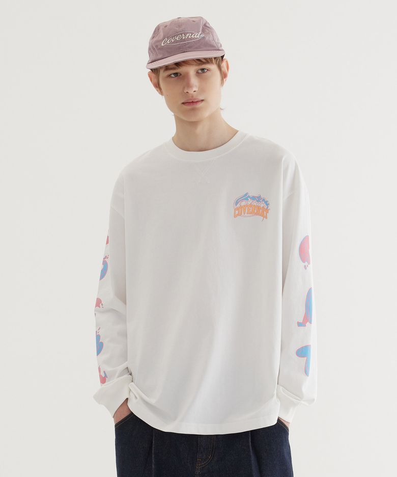웨이브 그래픽 롱슬리브 White