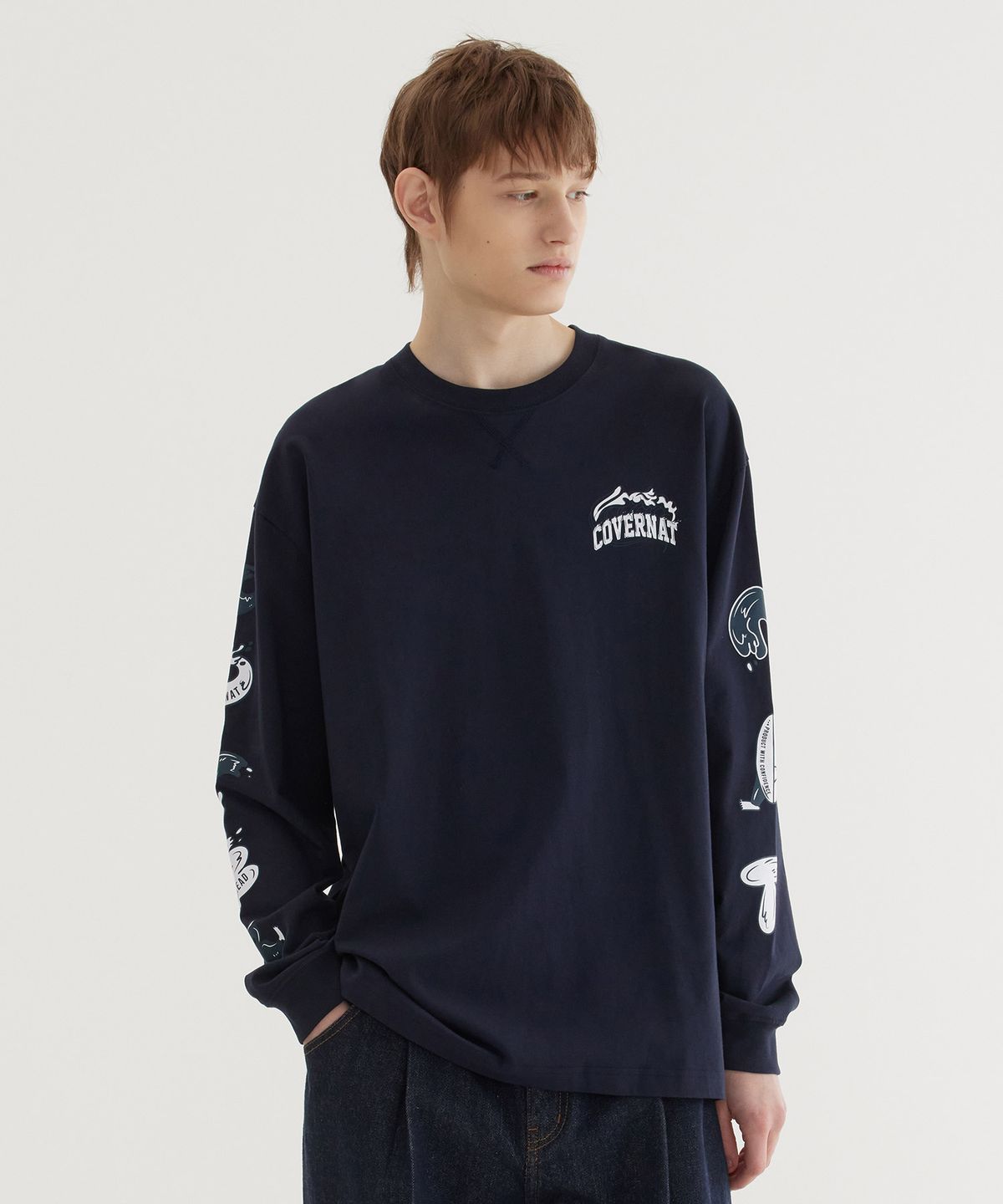 커버낫(COVERNAT) 웨이브 그래픽 롱슬리브 Dark Navy