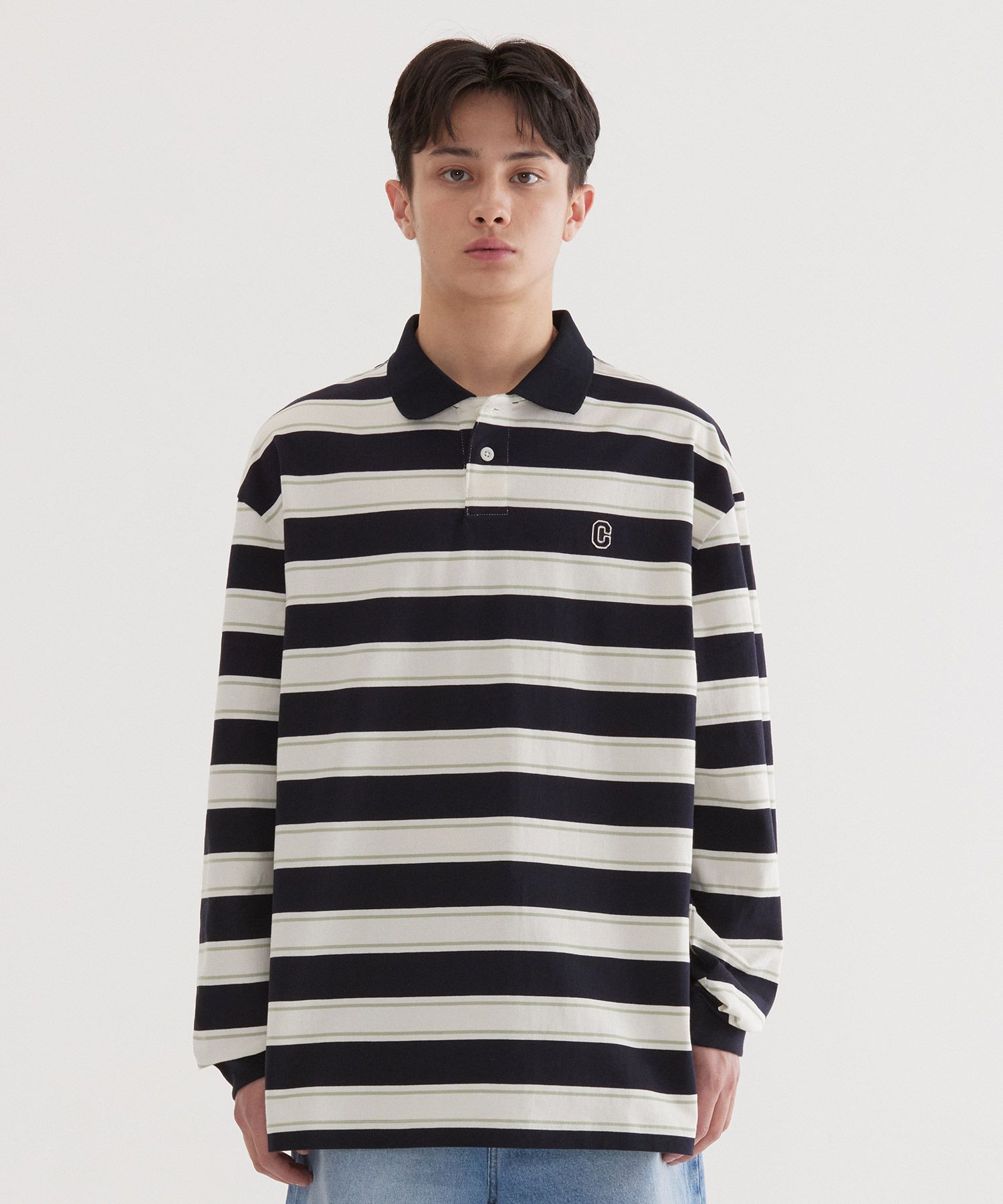 COVERNATのStriped Collar Long Sleeve 全2色 MUSINSA | COVERNAT Striped Collar Long Sleeve Dark Navy