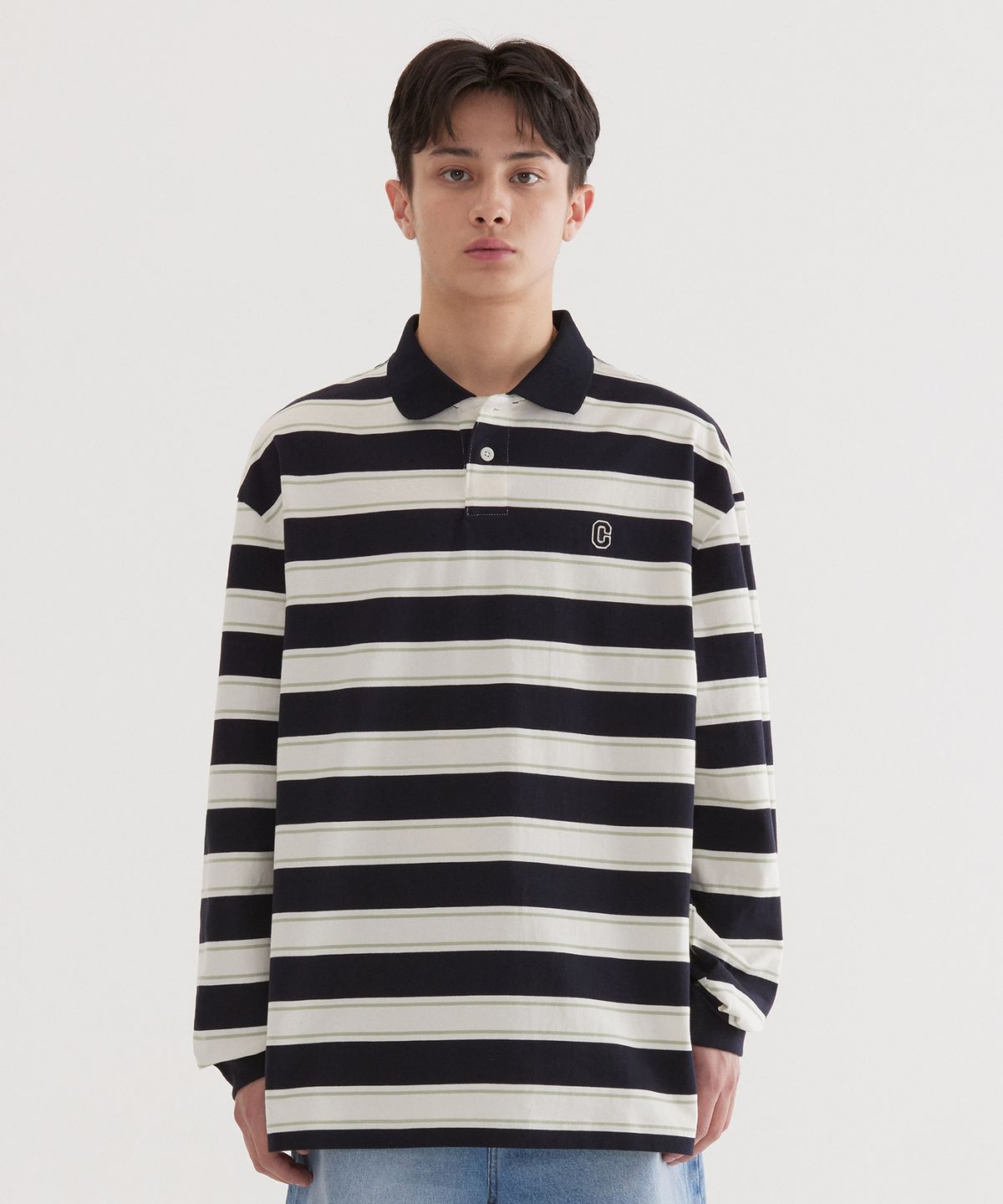 커버낫(COVERNAT) 스트라이프 카라 롱슬리브 Dark Navy
