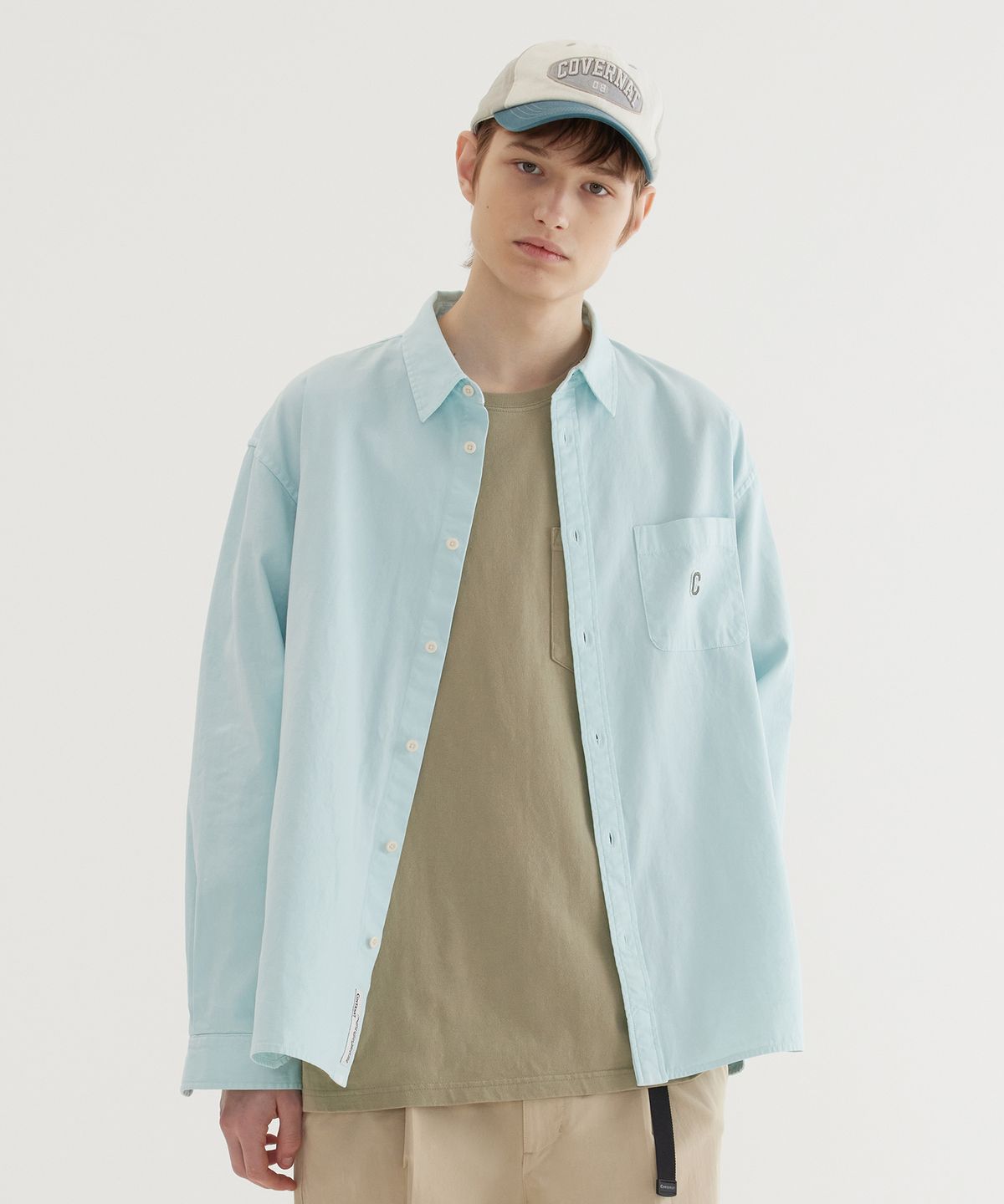 커버낫(COVERNAT) C 로고 다잉 옥스포드 셔츠 Sky Blue