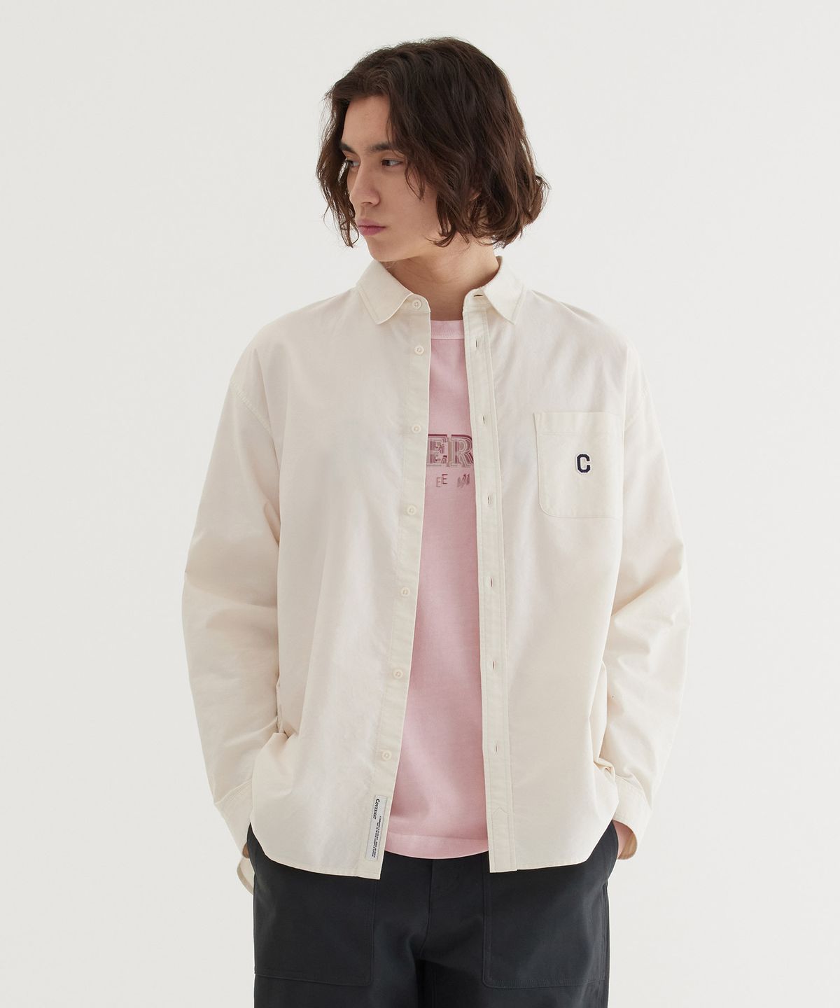 커버낫(COVERNAT) C 로고 다잉 옥스포드 셔츠 Ivory