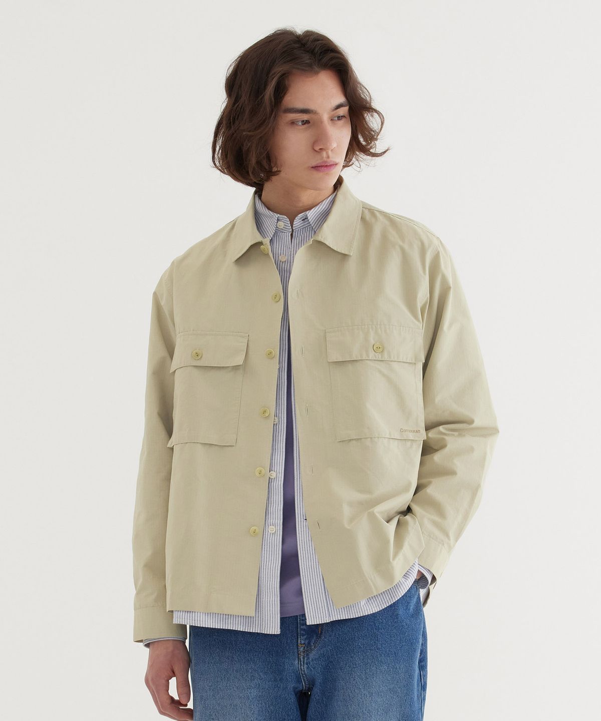 커버낫(COVERNAT) 립스탑 워크 셔츠 Beige