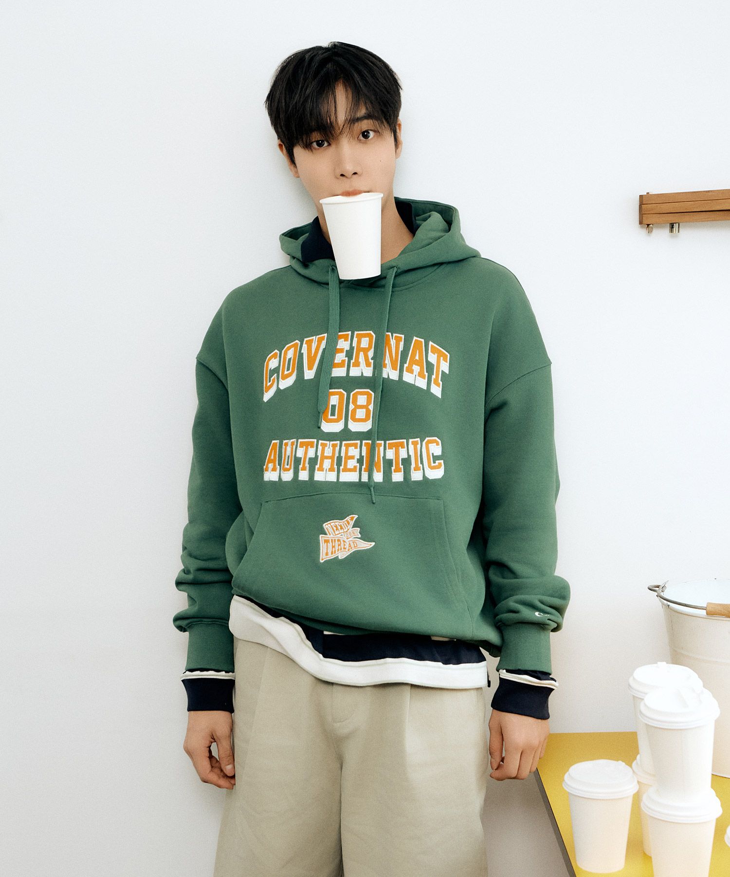 パーカー・フーディ COVERNAT Flag Arch Logo Overfit Hoodie Green MUSINSA | COVERNAT Flag Arch Logo Overfit Hoodie Green