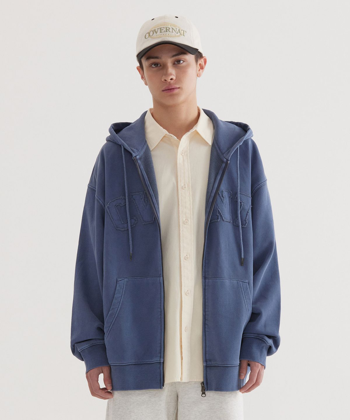 커버낫(COVERNAT) CVNT 피그먼트 후드집업 Navy