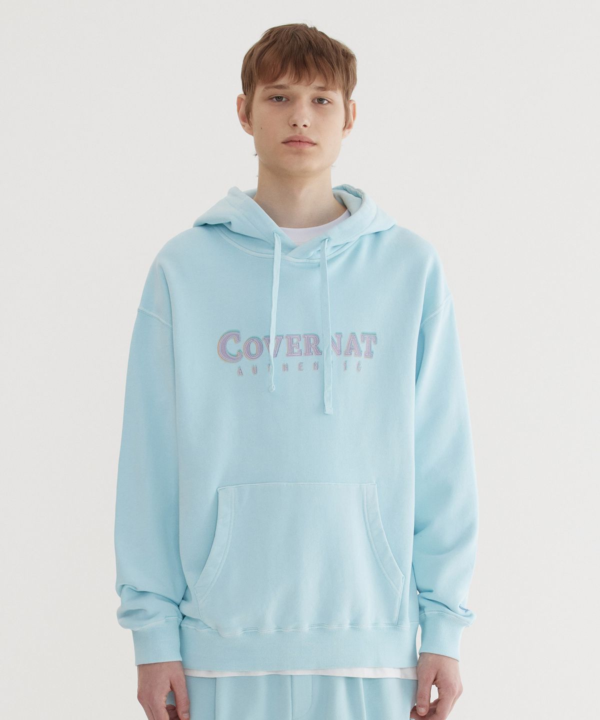 커버낫(COVERNAT) 어센틱 로고 다잉 후디 Sky Blue