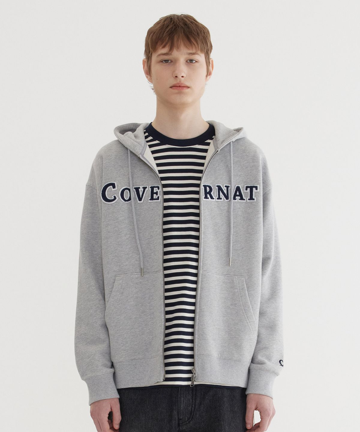 커버낫(COVERNAT) 어센틱 로고 후드집업 Melange Gray