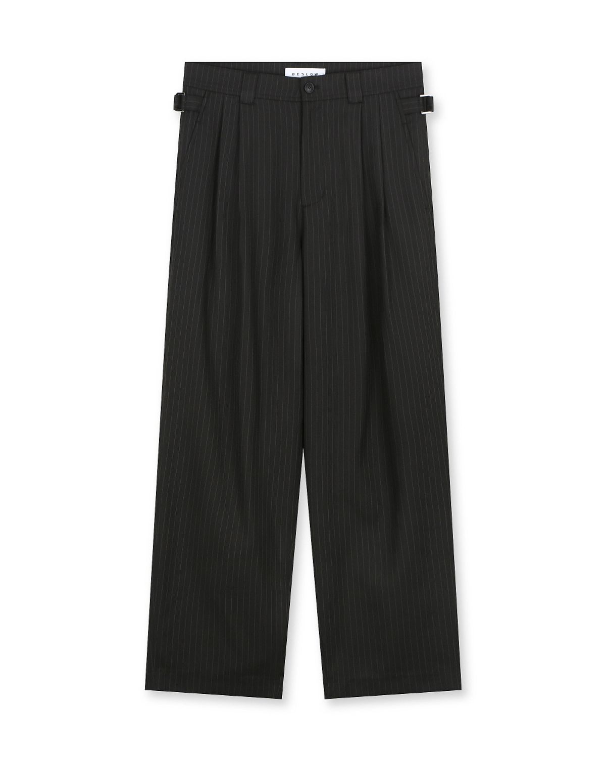 비슬로우(BESLOW) TWO TUCK TAPERED PANTS BLACK STRIPE