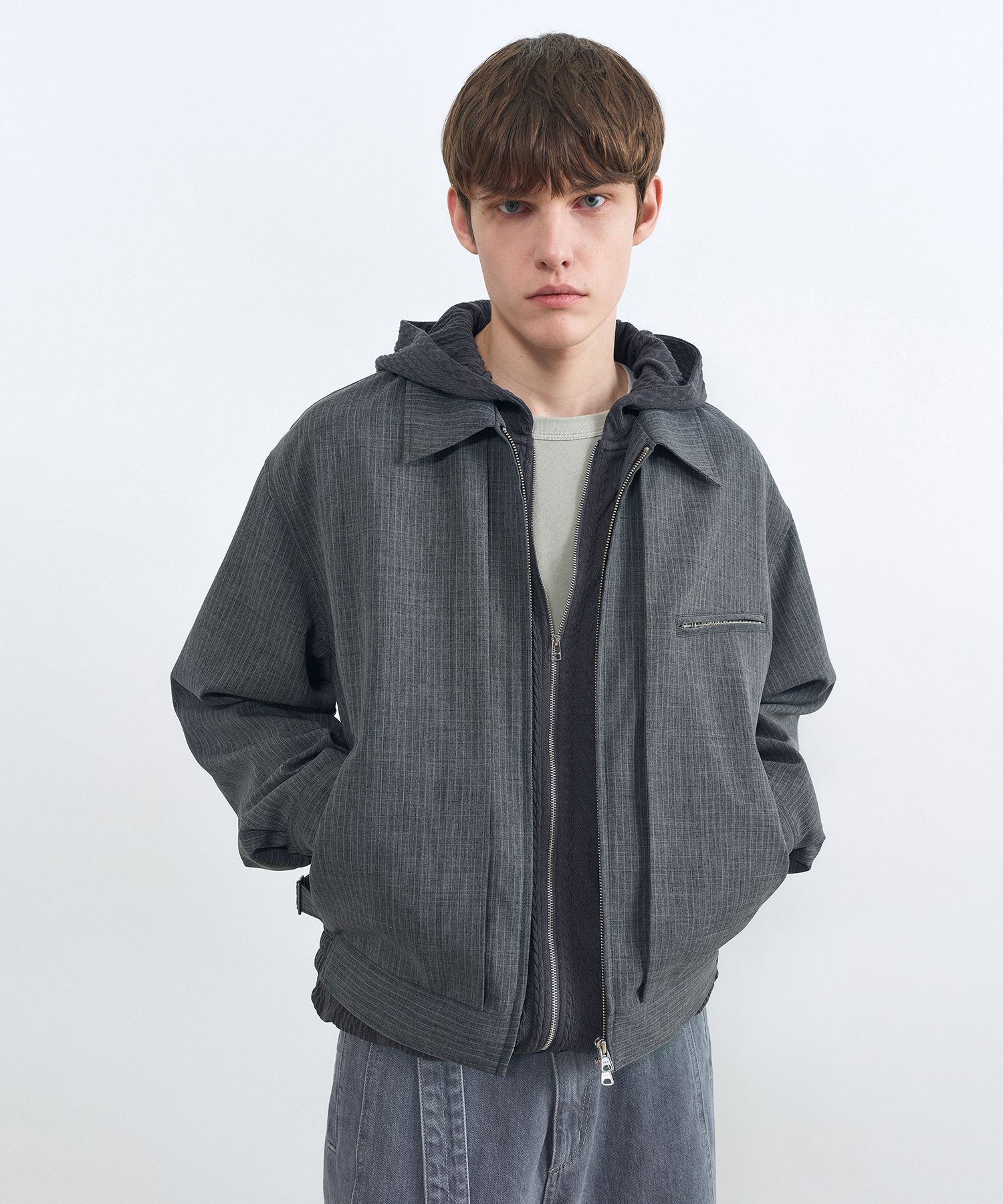MUSINSA公式 | INSILENCE Striped zip-up jacket GREY