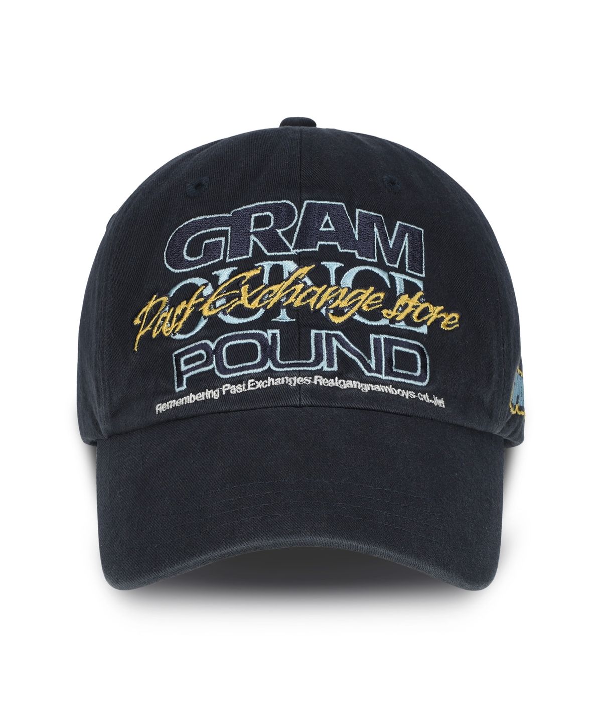 그램 아운스 파운드(GRAM OUNCE POUND) Typo Overlapped 6-Panel Cap_Washed Navy