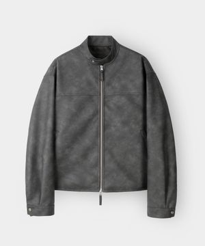 워시드 레더 바이커 자켓_차콜