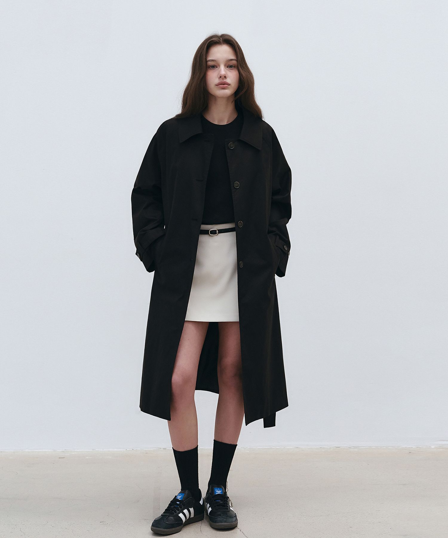 MUSINSA LOEIL Raglan Cotton Long Trench Coat Black - Main Image