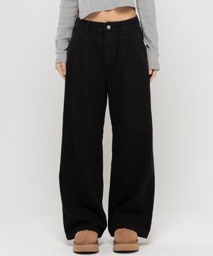 우먼즈 원턱 와이드 코튼 데님팬츠[블랙]