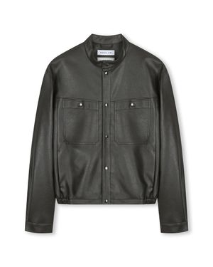 VEGAN LEATHER STAND COLLAR JACKET DARK MOCHA