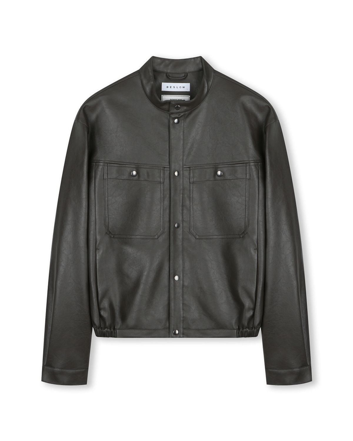 비슬로우(BESLOW) VEGAN LEATHER STAND COLLAR JACKET DARK MOCHA