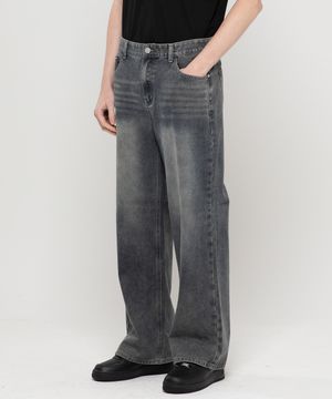 베이직 워싱 와이드 데님 팬츠[블루그레이]