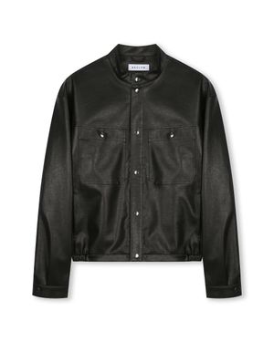 VEGAN LEATHER STAND COLLAR JACKET BLACK
