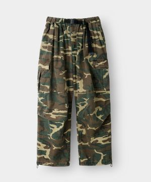 벨티드 카고 와이드 파라슈트 팬츠_카키(카모)