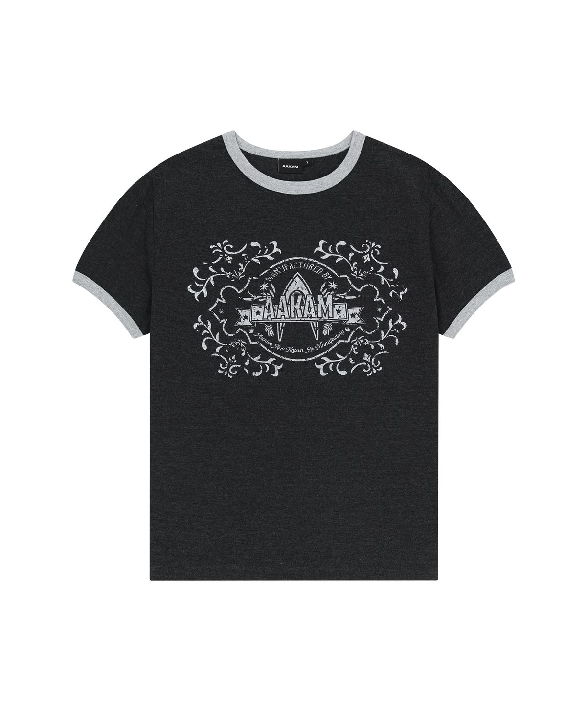 아캄(AAKAM) Stamp Printed Ringer Top (Dark Gray)