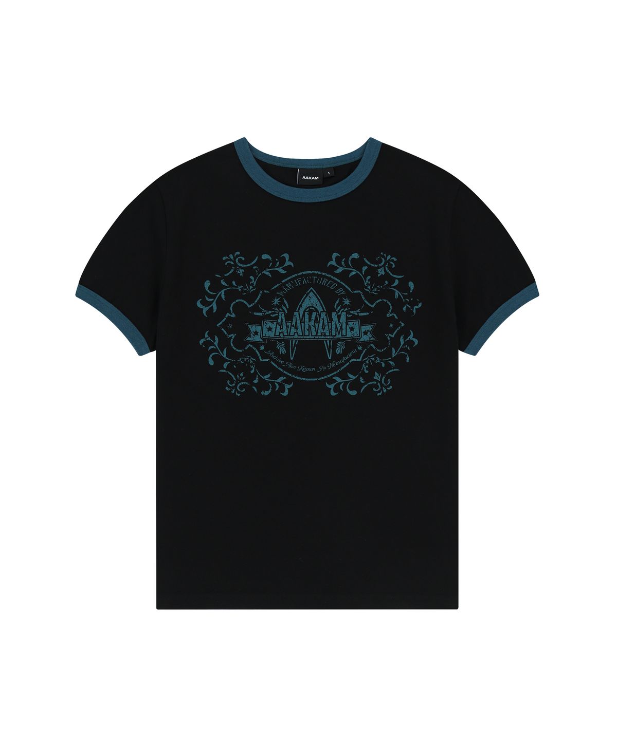 아캄(AAKAM) Stamp Printed Ringer Top (Black)