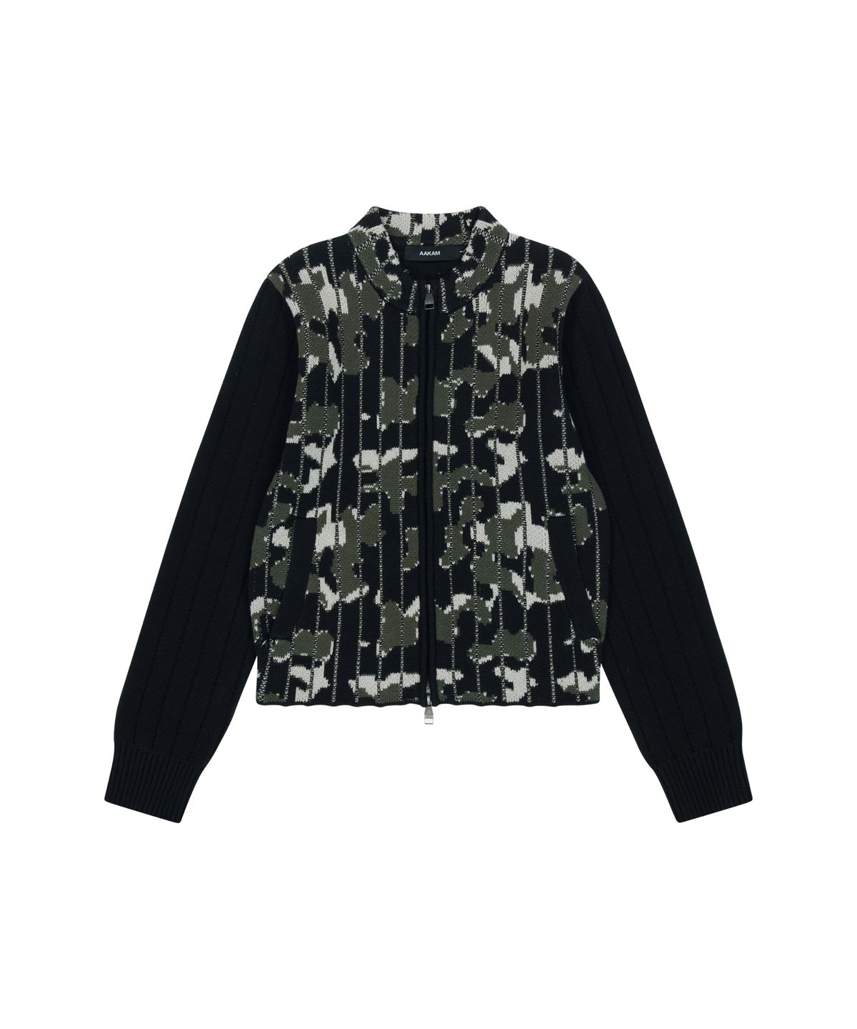 아캄(AAKAM) Camouflage Knit Zip-Up Cardigan (Khaki)