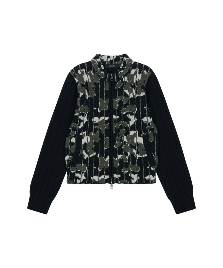 Camouflage Knit Zip-Up Cardigan (Khaki)