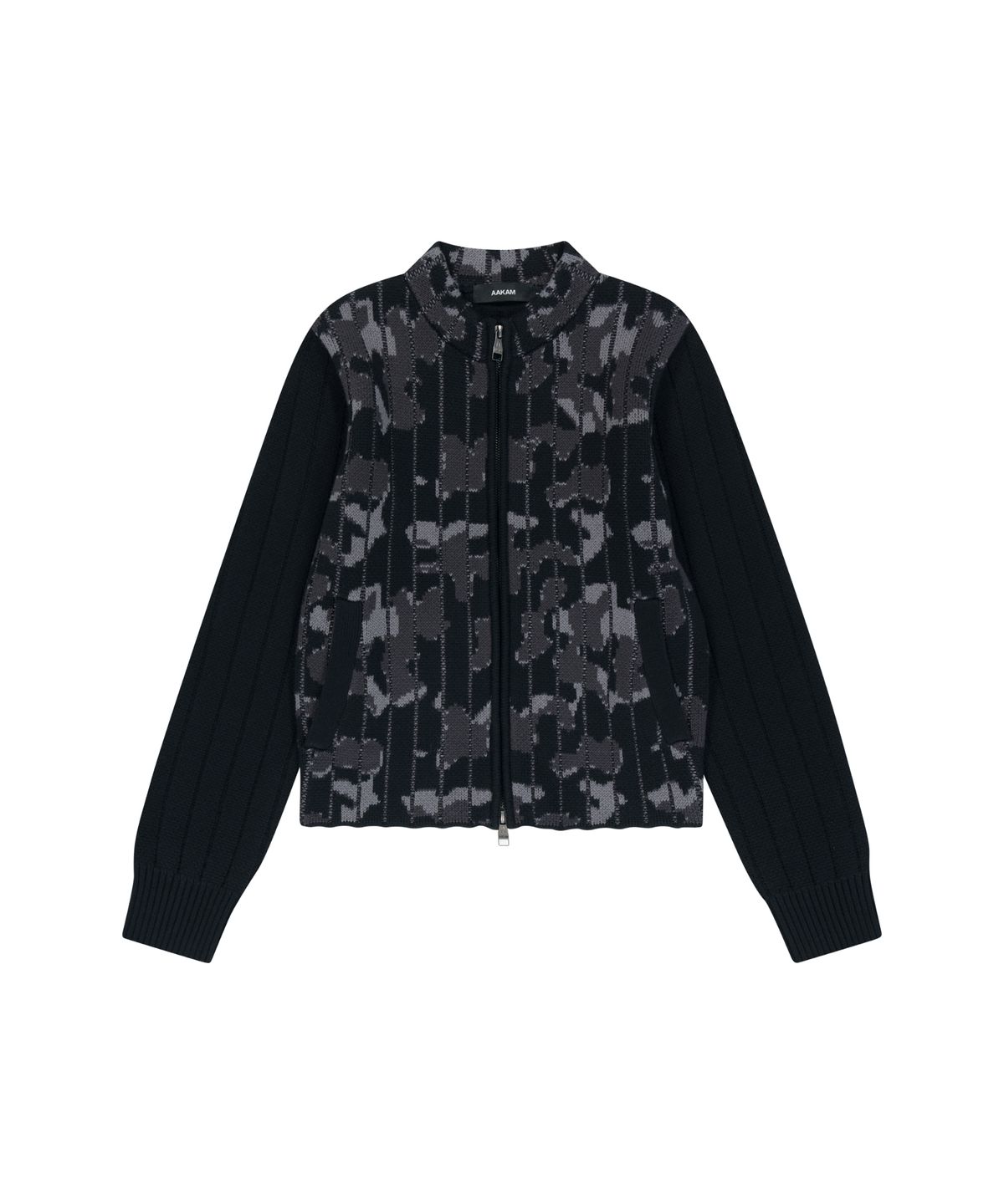 아캄(AAKAM) Camouflage Knit Zip-Up Cardigan (Black)