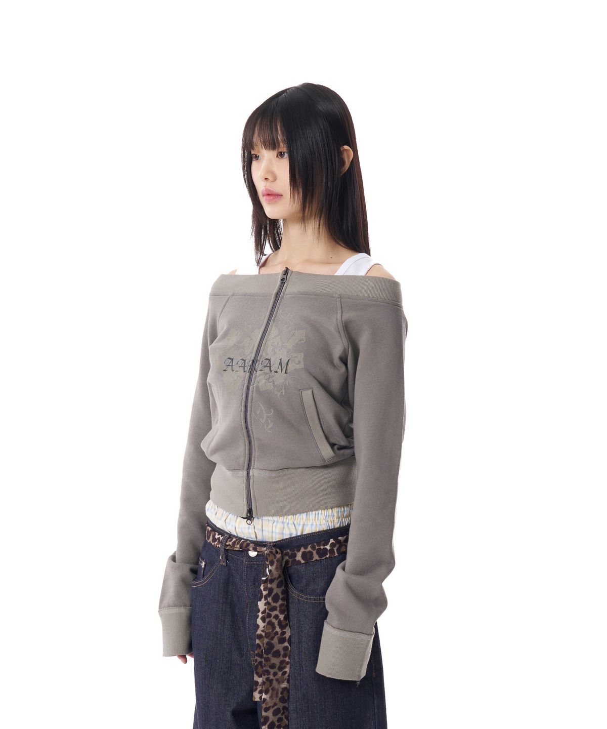 아캄(AAKAM) CROS2 Off-shoulder Zip-Up (Khaki)