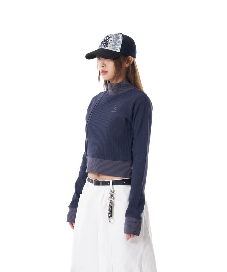 Side Neck Zip-Up (Navy)
