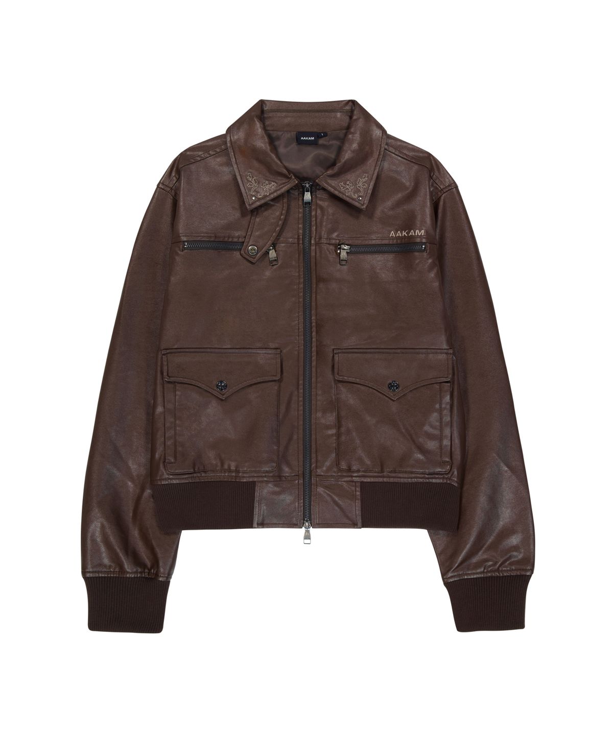 아캄(AAKAM) Western Collar Leather Jacket (Brown)