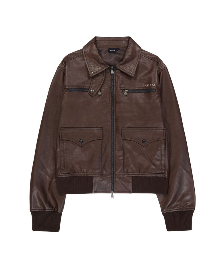 Western Collar Leather Jacket (Brown)